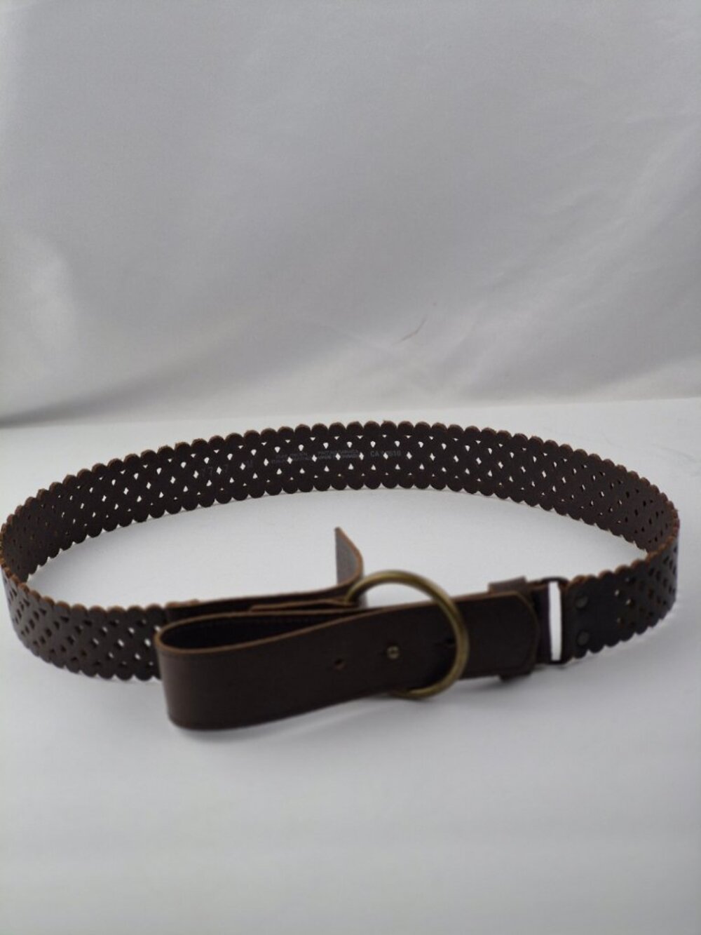 Lole Brown Italian Leather Laser Cut Scalloped O-Ring Bohemian Festival Cowgirl